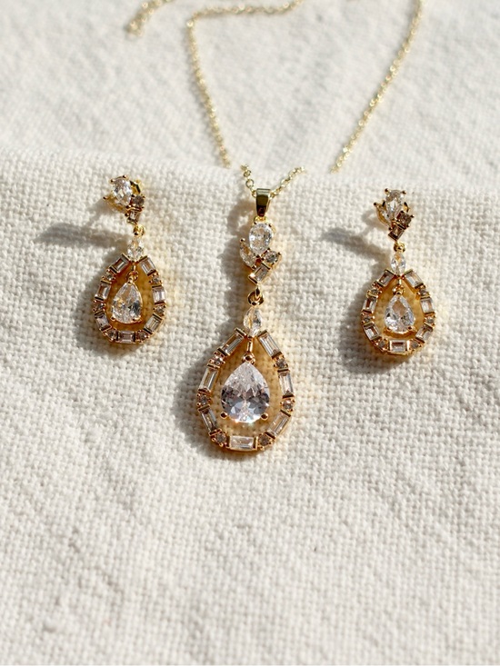Jewelry - NWT Baguette Cubic Zirconia Gold
Filled Necklace set | White